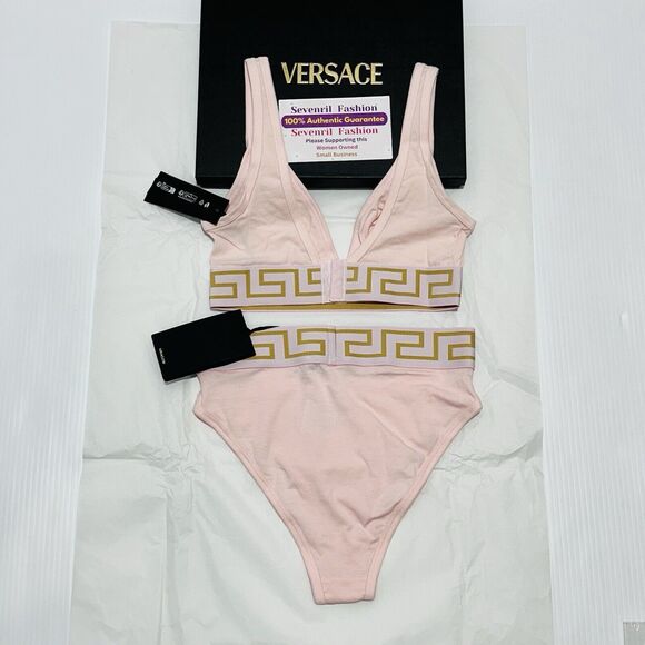 Versace Medusa Greca Border V Bralette and Panties Set Cotton Pink 2/ S NWT - Picture 4 of 11